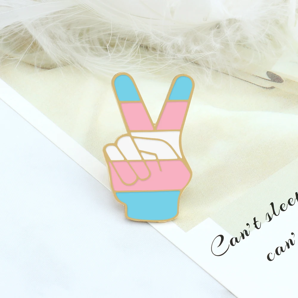 Trans Asexual Non-binary Enamel Badge LGBT Pride Gay Lesbian Brooch Rainbow Yeah Victory Gesture Lapel Pin Backpack Jewelry Gift