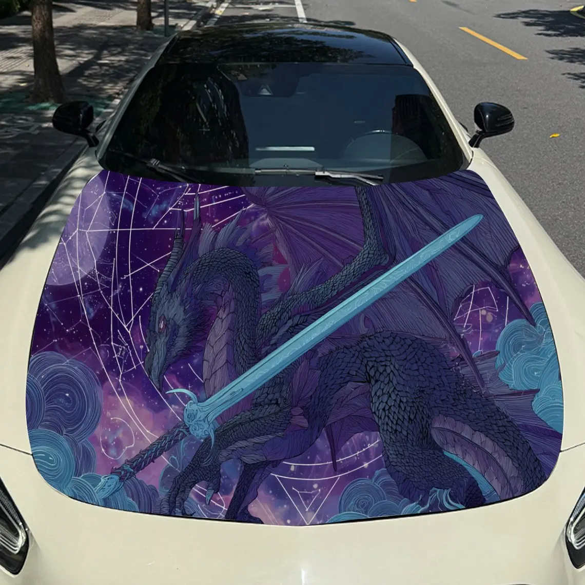 سيف العدالة: ملصقات فينيل لغطاء السيارة التنين الأسود لحماية سطح السيارة غطاء تزيين السيارة من الفينيل مقاوم للماء