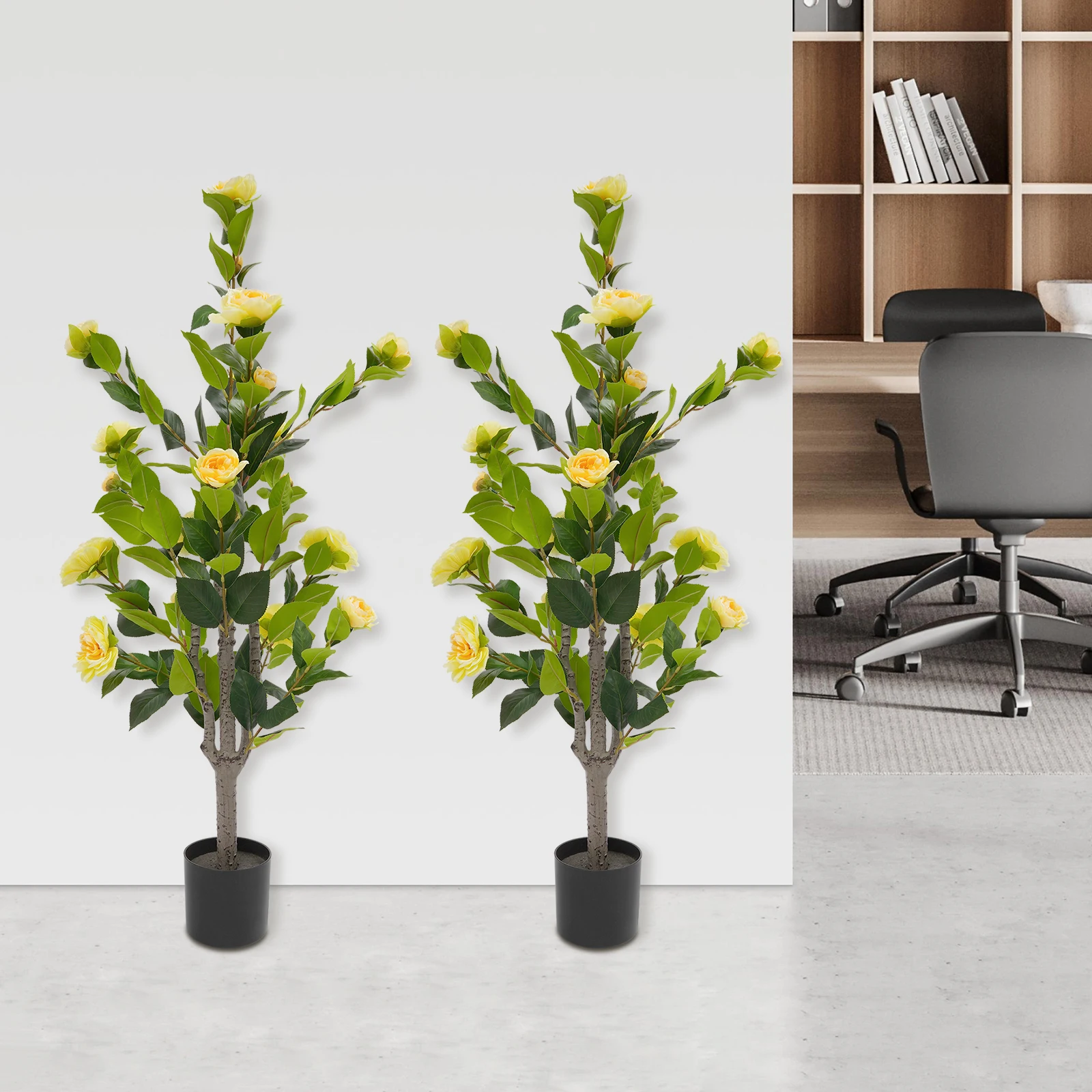 

2pcs Set, 97cm White Camellia Rose, Artificial Trees, Simulated Tea Rose Tree, Fake Plant for Indoor Home Living Room Decoration