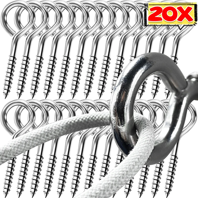 Heavy-Duty Hook Stainless Steel Screw Eye Bolt Indoor Outdoor Hanging Plants Flower Baskets Christmas String Lights Ceiling Hook
