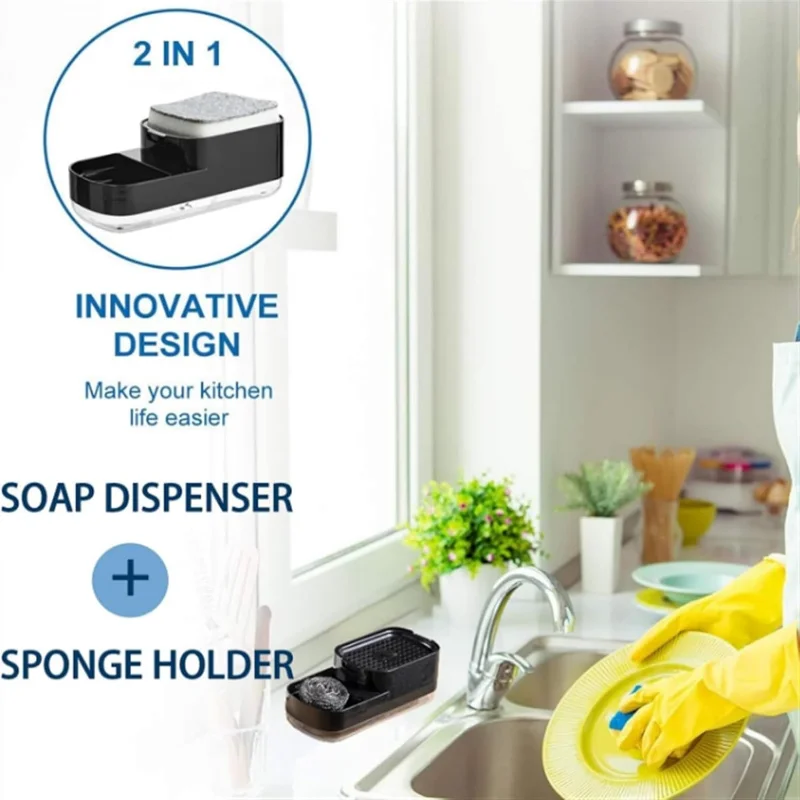 Дозатор для мыла для посуды, Многофункциональный дозатор для мыла 2-в-1, мыльница для раковины в ванной, Дозатор для моющего средства для раковины, в