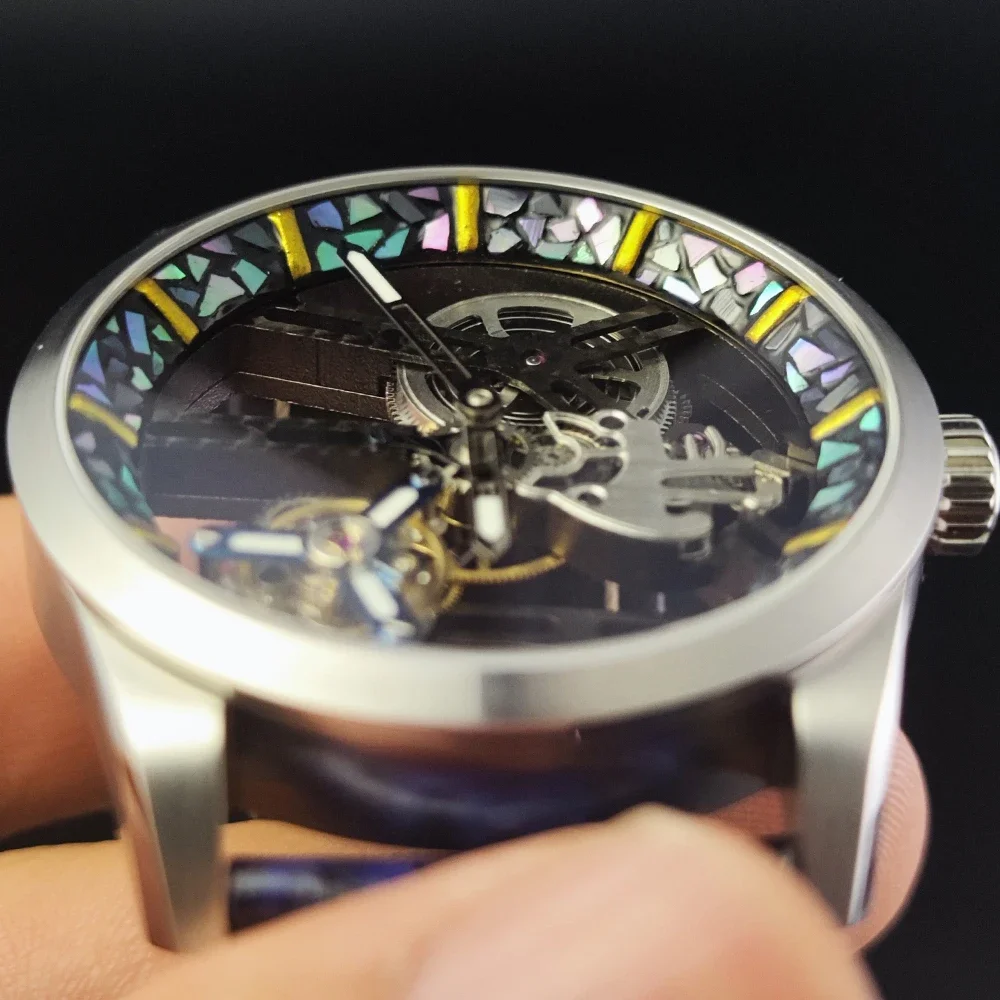 HUASUO Неугольное культурное наследие, лаковый инкрустированный безель, 42 мм, мужские механические часы с турбийоном, сапфировый кристалл, ремешок из питона