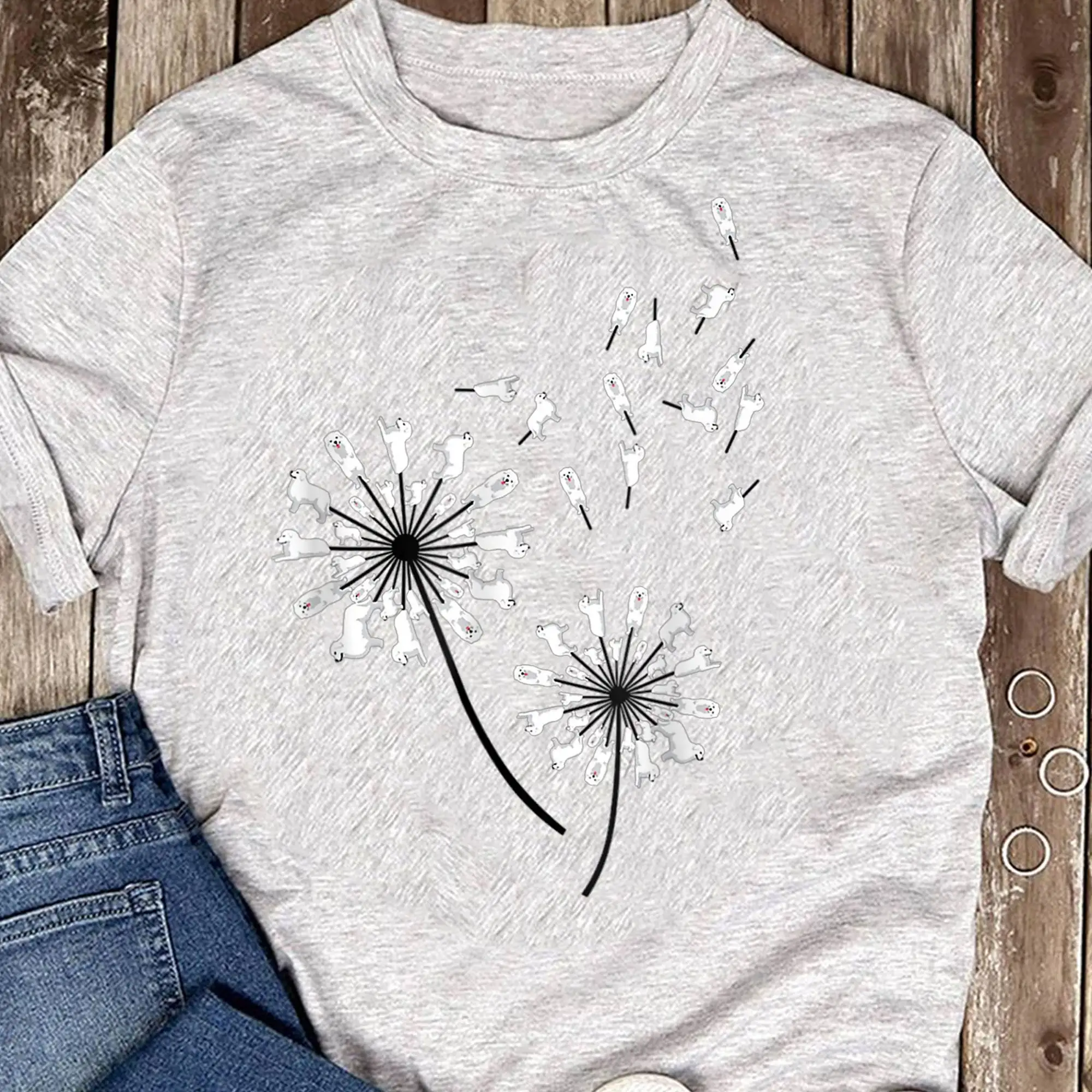 Great pyrenees Flower Fly Dandelion Lover T Shirt for Dog Lovers Funny Mother's Day