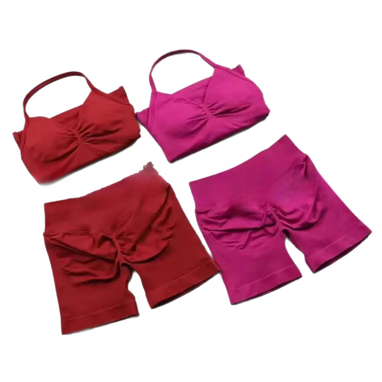 2 pezzi Set sportivo da impatto Canotta senza schienale da donna Top da yoga Vita alta Scrunch Pantaloncini senza cuciture Set da palestra sportivo Set da allenamento per abbigliamento sportivo