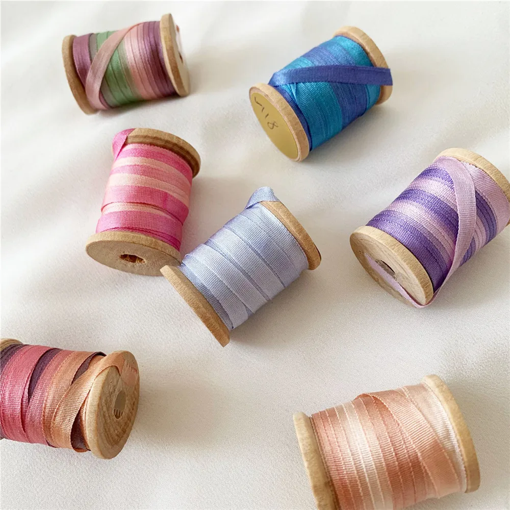 2mmX20mts  Variegated 100% Pure Silk Embroidery Ribbon Thin Taffeta High Quality Silk Ribbon Handcraft