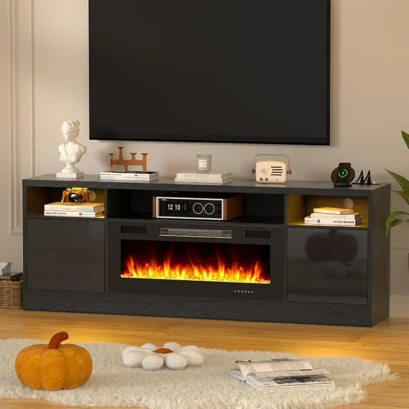 

--Electric Fireplace TV Stand-Led Entertainment Center-70 Inch TV Stand With 36" Electric Fireplace-Living Room Tv Cabinet With