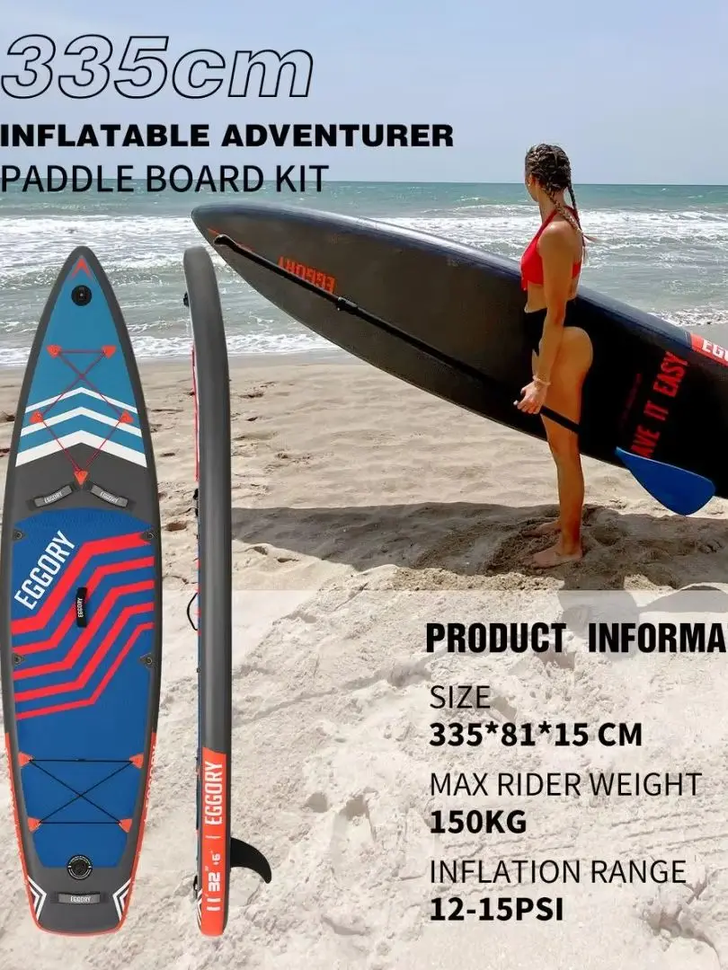 SUP aufblasbares Paddleboard Eggory im fluoreszierenden Rot, Outdoor-Wasserstation-Board, 335 x 81 x 15 cm, leicht zu transportieren, geeignet für Familienreisen, Wasseryoga, Angeln und Wassersurfen.