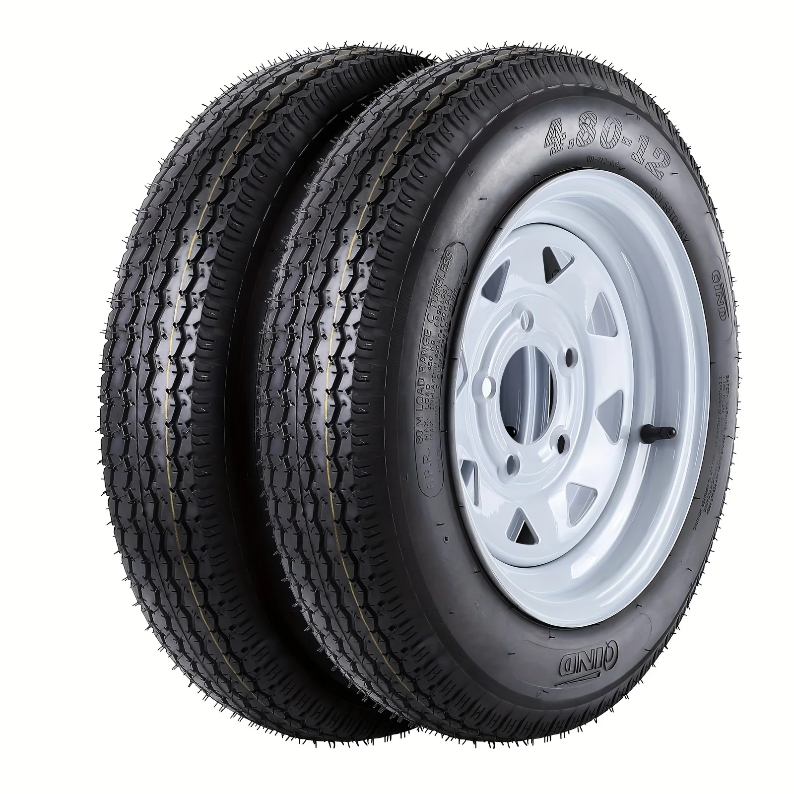 

2pcs Premium Trailer Tires 480-12 - Heavy-Duty 5-Lug Wheels with Load Range C, Rubber Construction, Enhanced Tread Life - Ideal