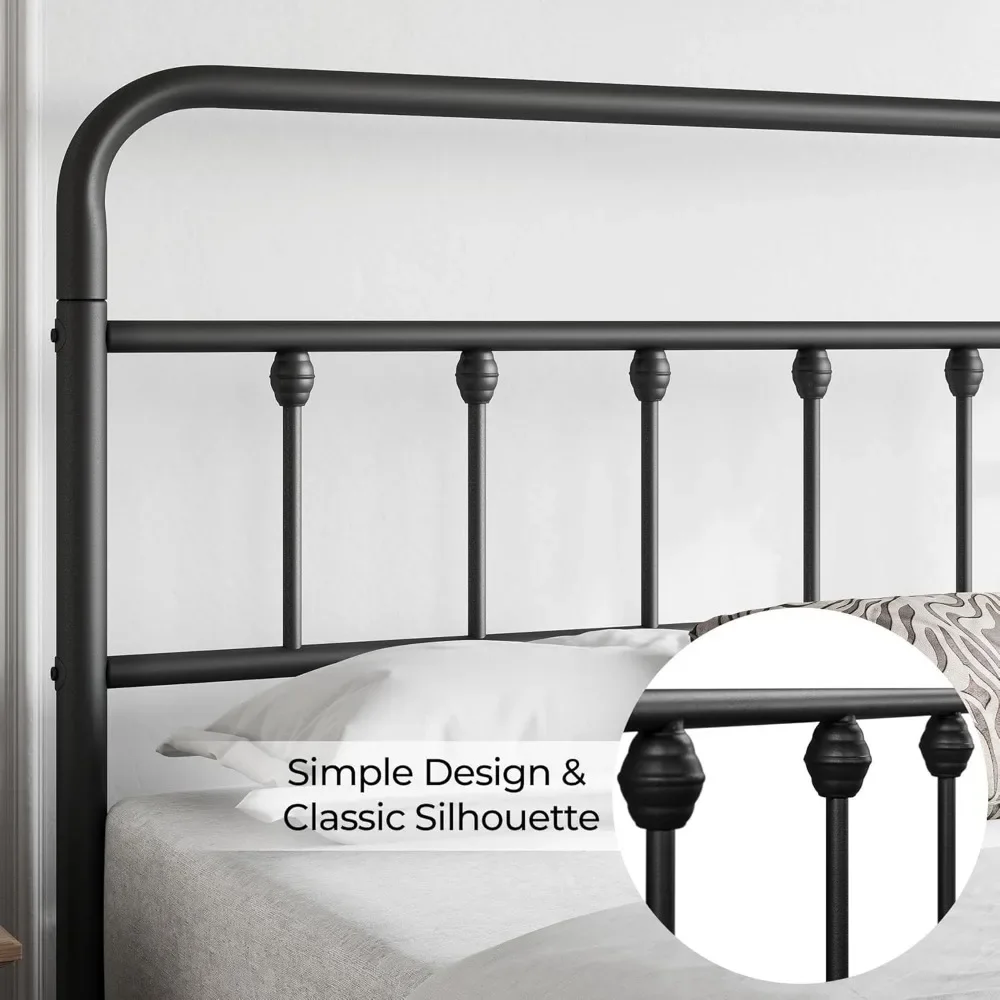 Classic Metal Platform Bed Frame Mattress Foundation with Victorian Style Iron-Art Headboard/Footboard/Under Bed Storage