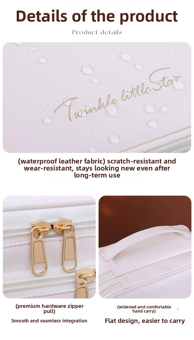 Doppelschichtige Handtasche aus PU-Leder für Make-up, Große Kapazität Reise-Kosmetikorganizer, Toilettentasche für Schönheitsprodukte, Damen – Detail 14