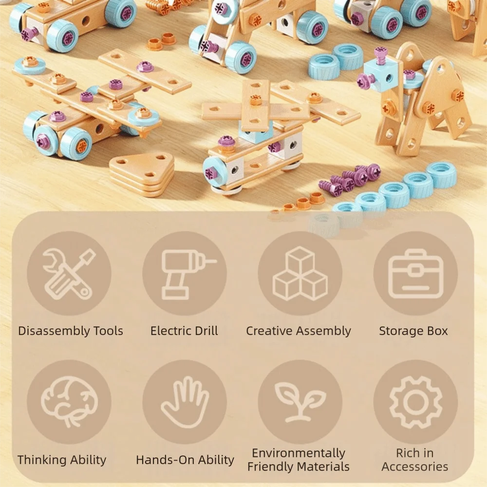 190 stuks DIY kinderreparatie gereedschapskist met schroevendraaier en boor elektrische boor hand demontage montage puzzel grappig