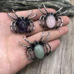 10PCS Antique Natural Stone Rose Quartzs Crystal Vintage Spider Breastpin Pendants For DIY Jewelry Making MY221214