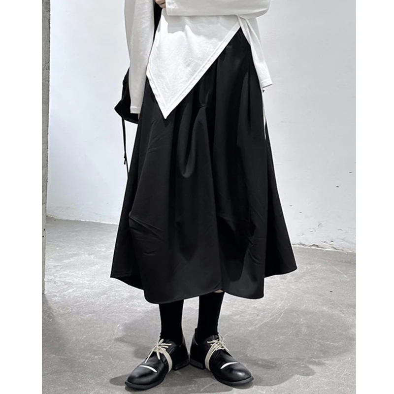 2026 New Arrival Spring & Autumn Loose Casual High Waist Asymmetric A-line Skirt Pleated Design Mid-calf Skirts For Women T113
