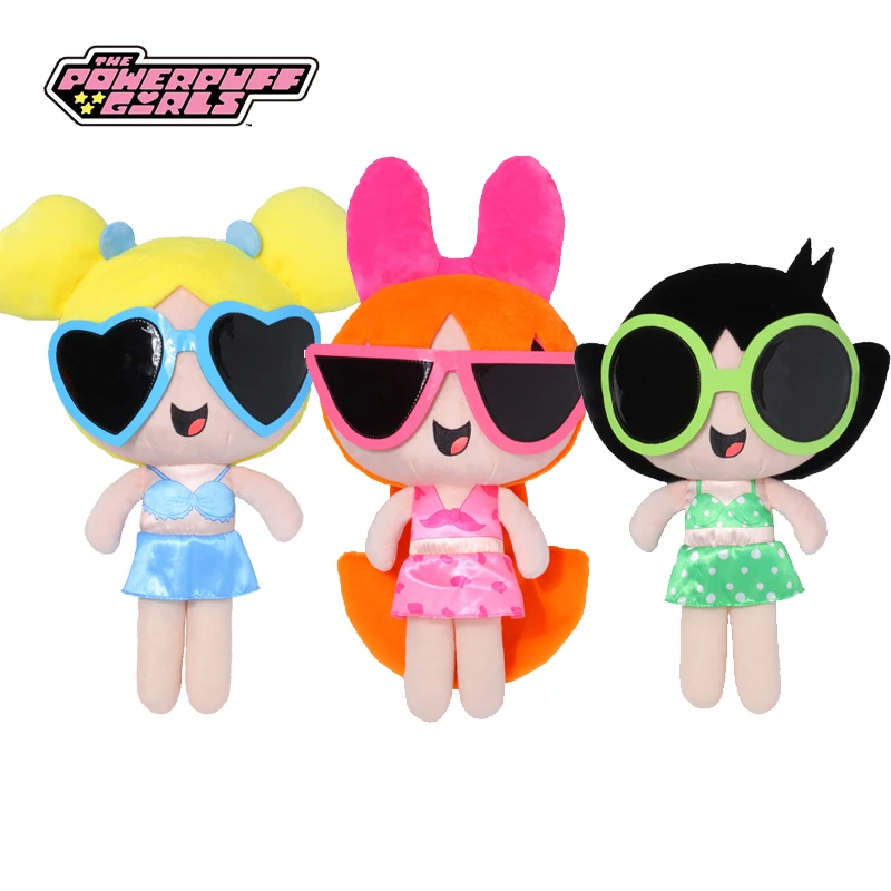 New 23cm/35cm Cartoon Anime The Powerpuff Girls Plush Toys Cute Beach Dress Blossom Buttercup Bubbles Stuffed Dolls Girls Toy