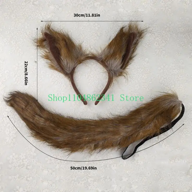 5asd Wolf Ears Hair Bands Foxes Cosplay Set Lovely Foxes Ears Headband with Tail Set