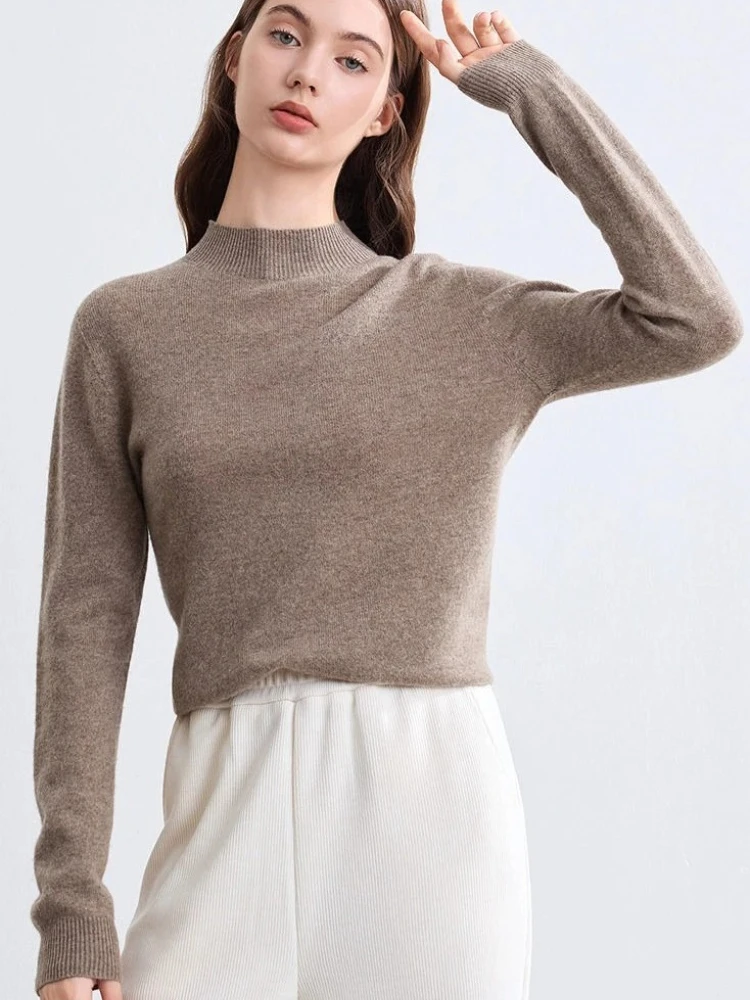 

2025 Autumn Winter Long Sleeve Knitted Sweater Turtleneck Sweater Women Fit Solid Color Base Layer Pullovers Thick Warm Jumpers
