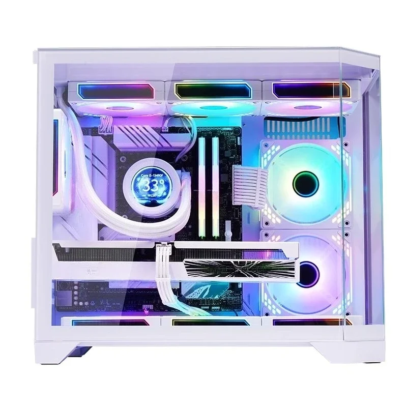 White computer case desktop main board fish tank sea view room 360 water cooling