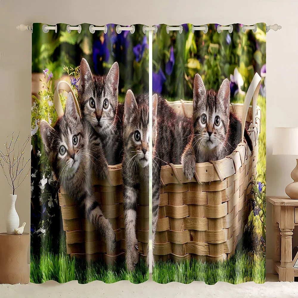 Dog Window Curtains Border Collie Dog Window Drapes,Purple Flower Curtain Panels Floral Field Pastoral Style Blackout Curtains