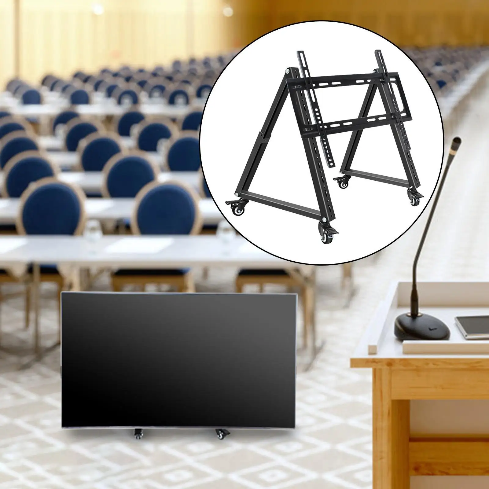 

Low Height Mobile TV Stand Space Saving Max 75 kg Accessory Multifunctional Triangular Steel for Meeting Room Office Conference