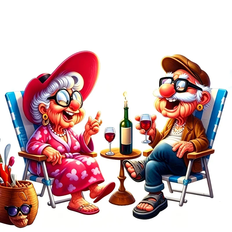 7 Inch Laughing Old Couple Vinyl Decal, Waterproof Sticker for Car, Laptop, Truck, Motorcycle, Window, Phone, Wall
