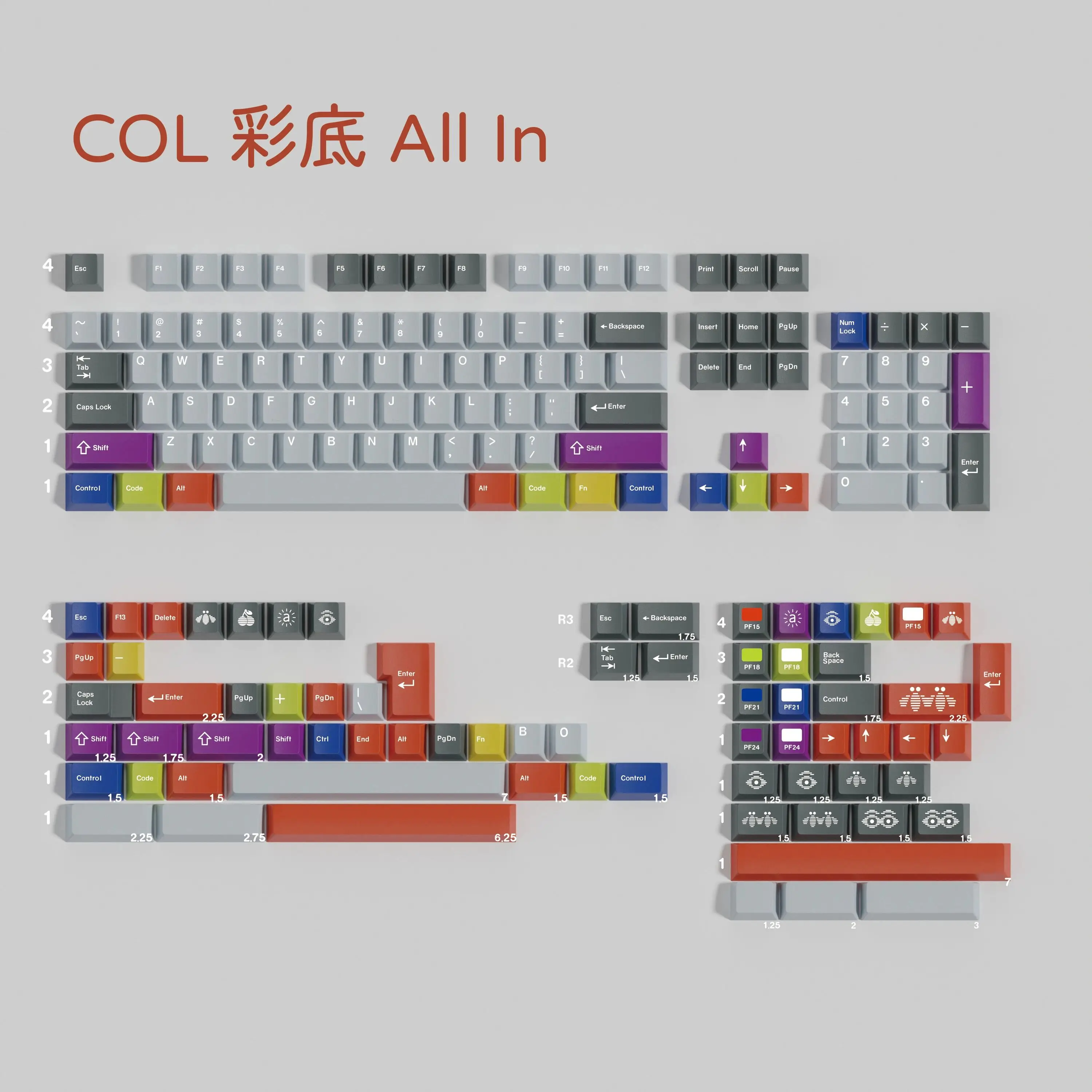 PBT COL Keycaps Set Cherry Profile 5 Side Dye Sublimation Keycap For MX-style Keyboard ANSI/ISO layout 2.25u 2.75u Spaces