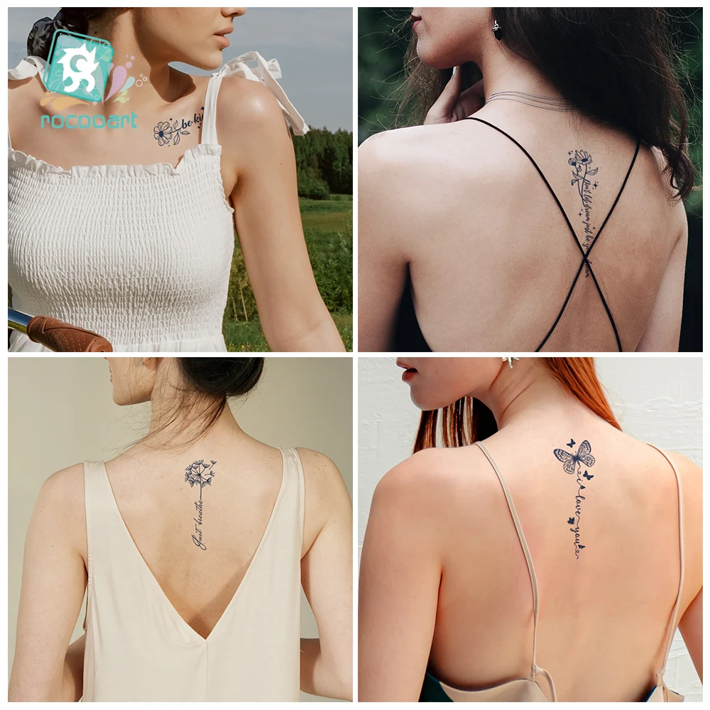 Tatouage Temporaire Sexy Étanche pour Homme et Femme, Lettres de Fleurs sur la Main, le Bras, la Taille, Autocollants à Base de Plantes, Faux Tatouages