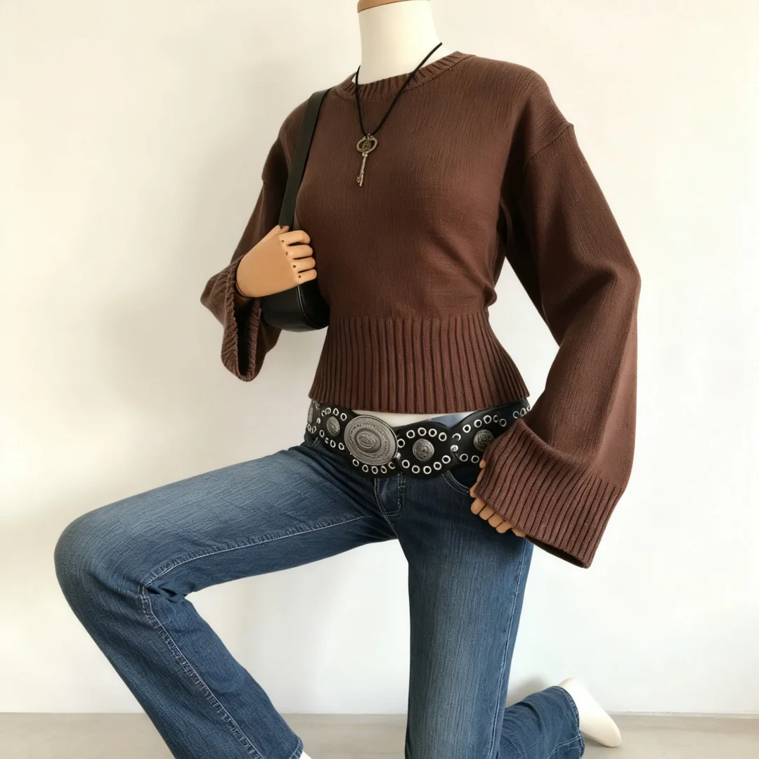 

Осенне-зимний женский приталенный вязаный пуловер, классический американский ретро однотонный свитер