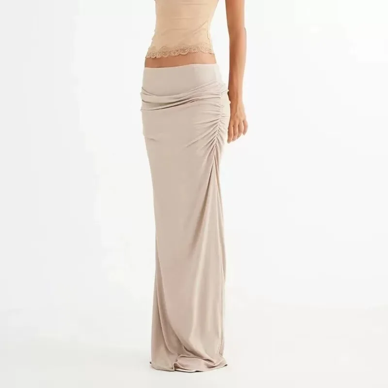 

Lioness 2025 Hot Girl Trim Women's Slim-Fit Skirt Bodycon Maxi Dress French-Style Luxurious Satin Pleated Summer