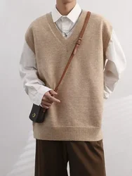 Vest Waistcoat Beige V Neck Knit Sweater Male Sleeveless Cigaret Old Plus Size Cheap 2025 Men's Clothing Trend Designer Luxury X