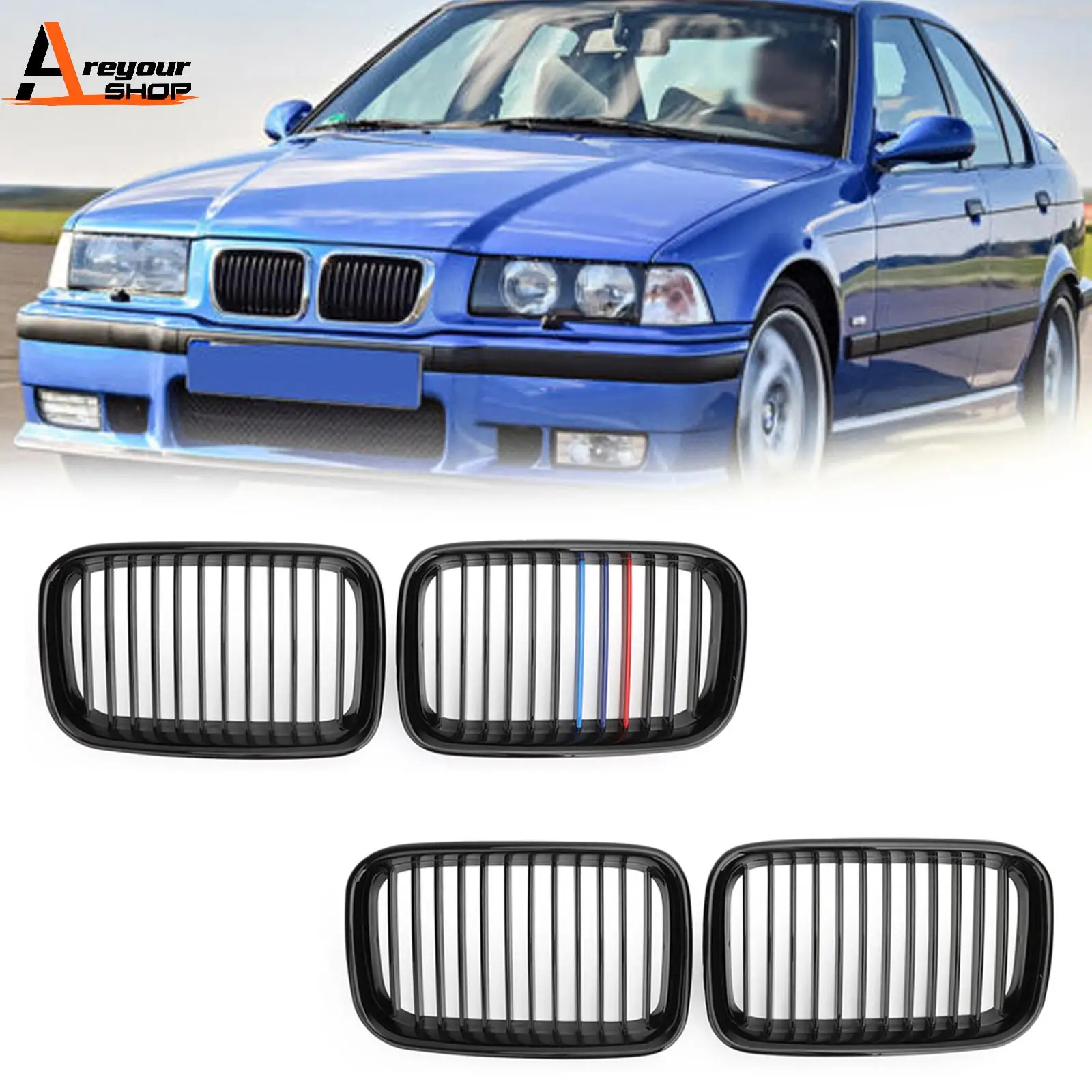 

Areyourshop New Black Front Hood Kidney Sport Grills For BMW 3 Series E36 1992-1996 Front Upper Grille Car Auto Accessories