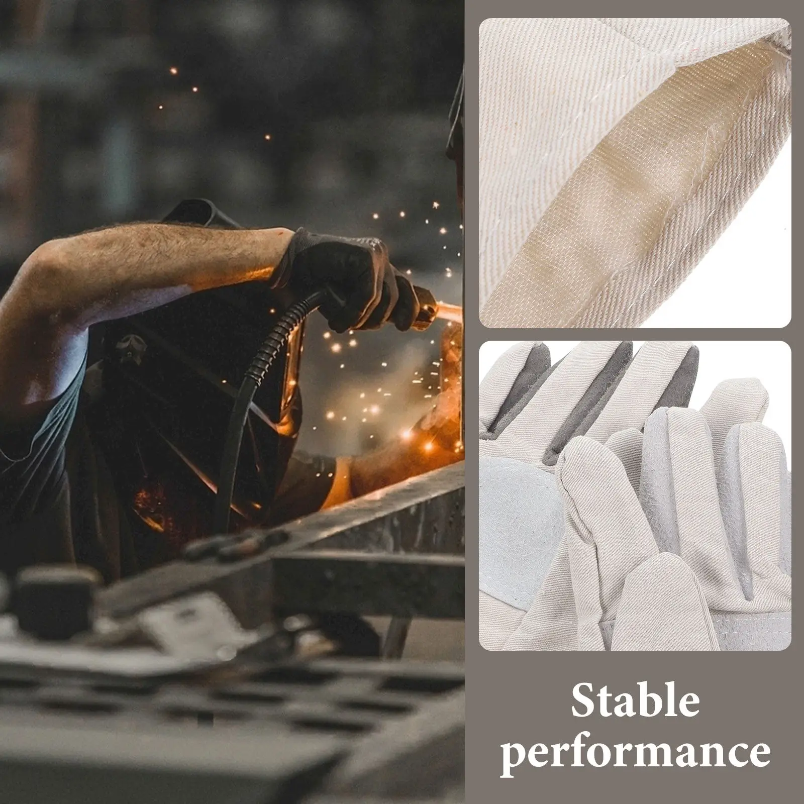 

1Pair Canvas Cowhide Heat Resistant Welding Gloves Heavy Duty Anti-Slip Labor Protective Gloves for Industrial Outdoor Work