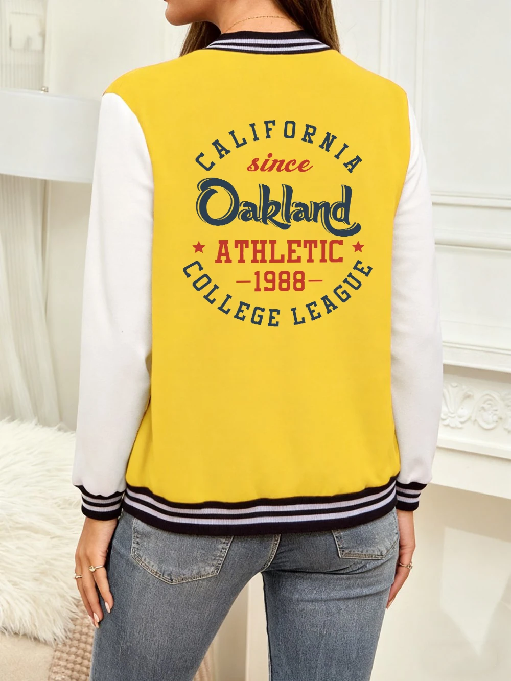 

California Oakland Athletic Printing Jackets Womens Cotton Casual Baseball Jersey Winter Fleece Warm Coats Loose Pocket Clothes