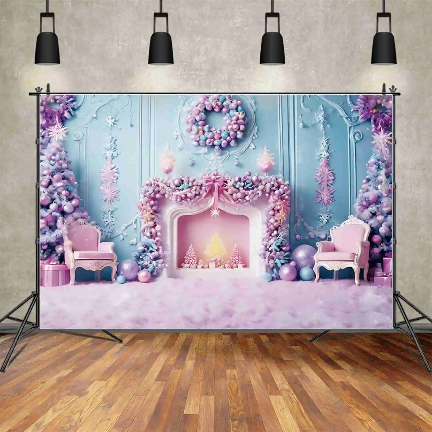 

MOON.QG Girl Christmas Christmas Trees Backdrops 2024 Frozen Fairy Living Room Backgrounds Party Decoration Photocall Supplies