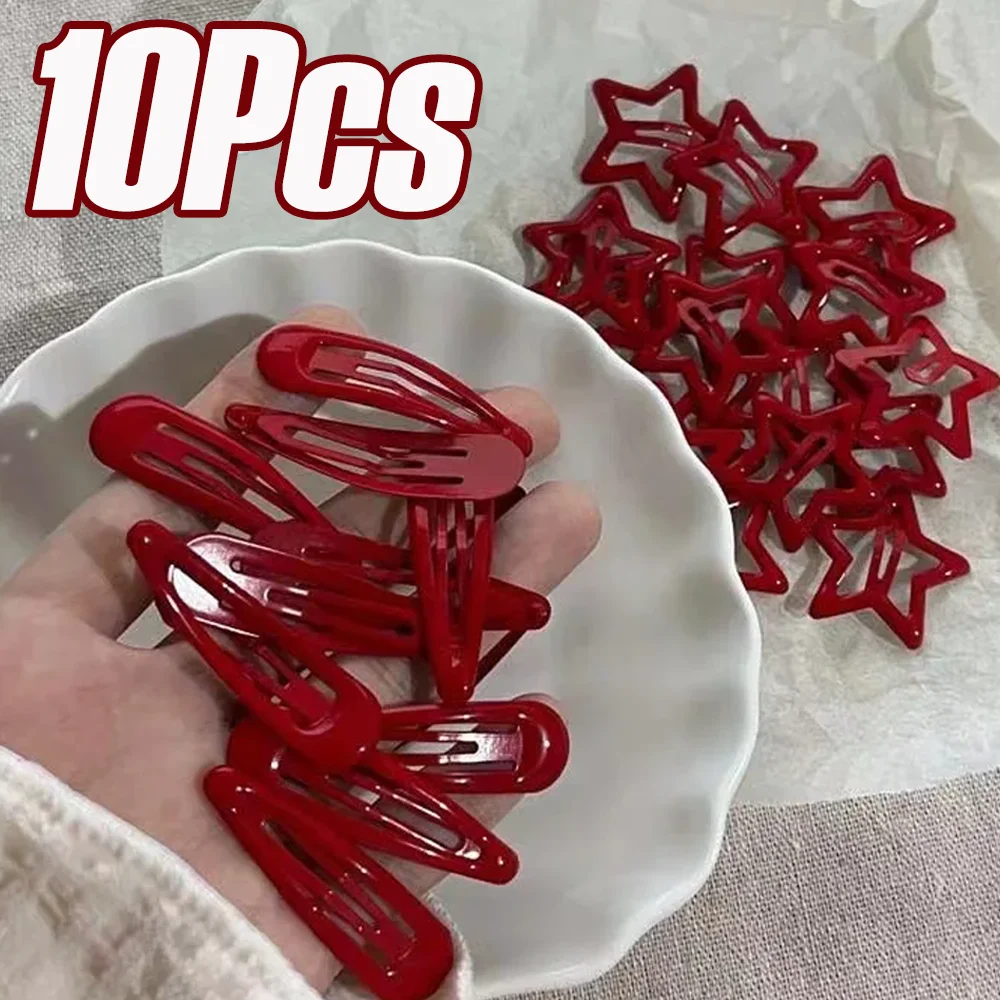

10Pcs Girls Star Snap Clip for Girl Waterdrop Barrettes Red Hairpin Women Silver Hair Clips Accessories Cute Clip