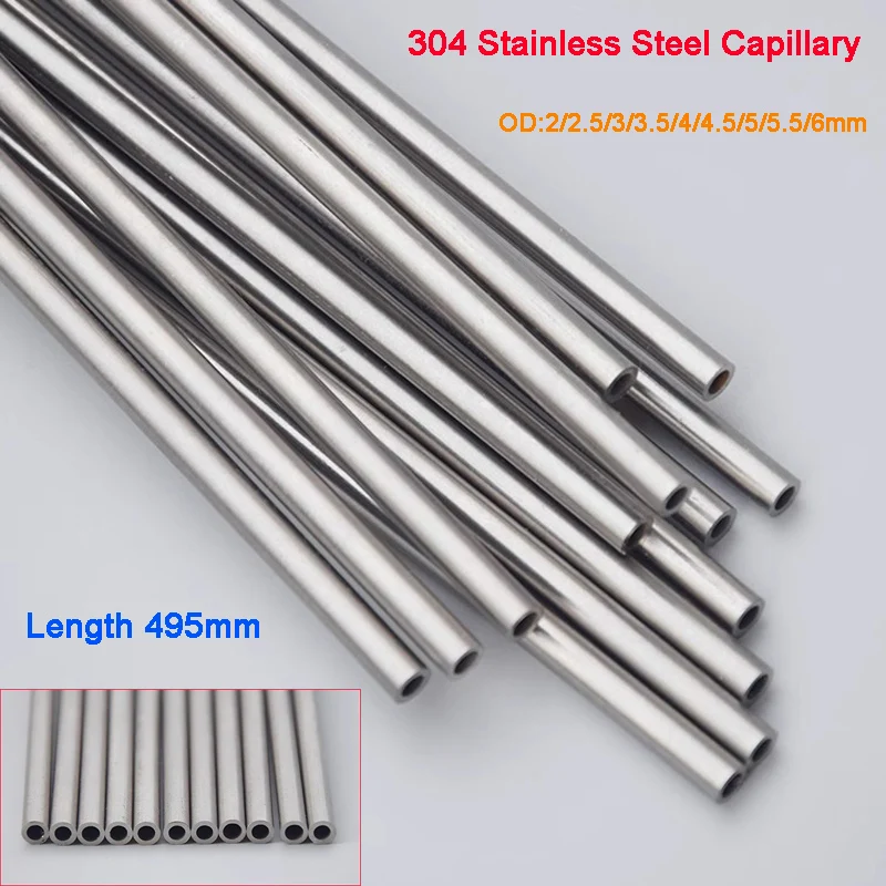 

2Pcs 304 Stainless Steel Capillary Stainless Steel Superfine Tube OD 2-6mm Industrial Hollow Thin Wall Round Tube Length 495mm