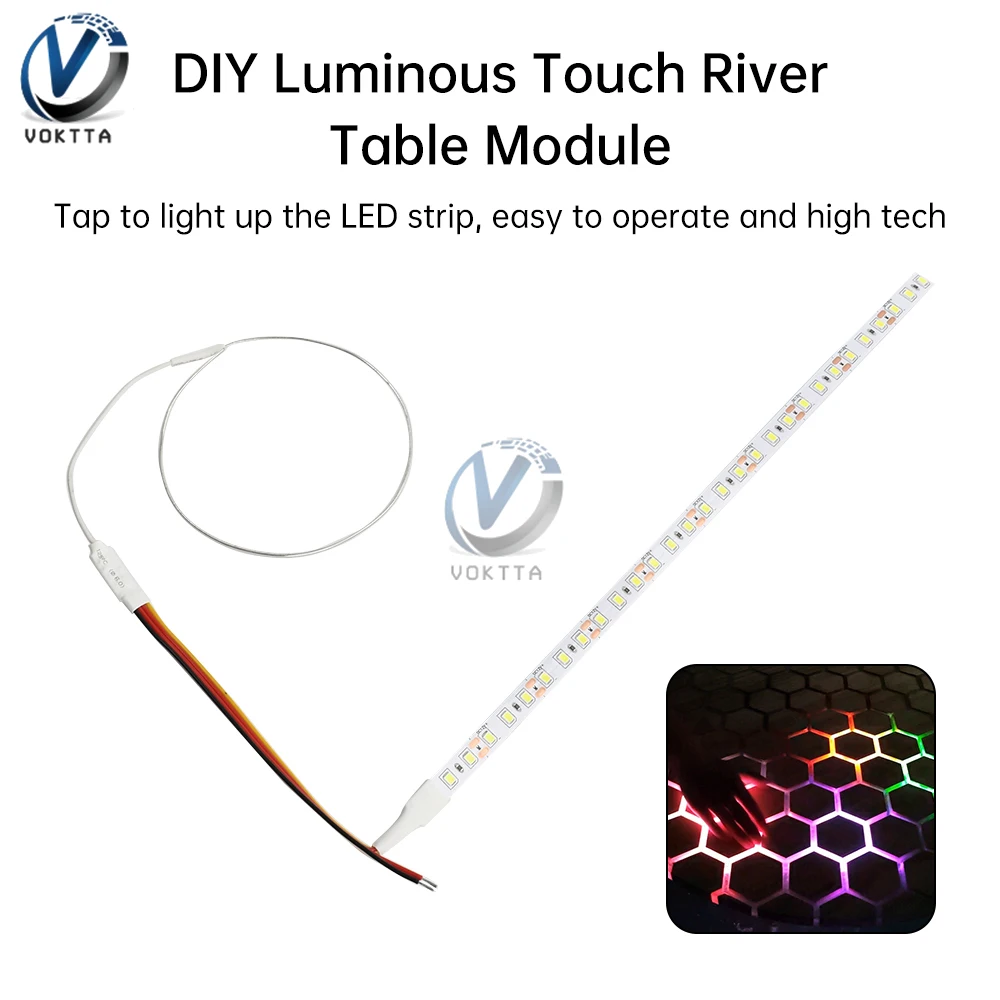 DIY Luminous Touch River Table Module LED Induction Driver Light Strip Kit 3-24V Touch Sensor Metal Coil 125CM White Light Strip