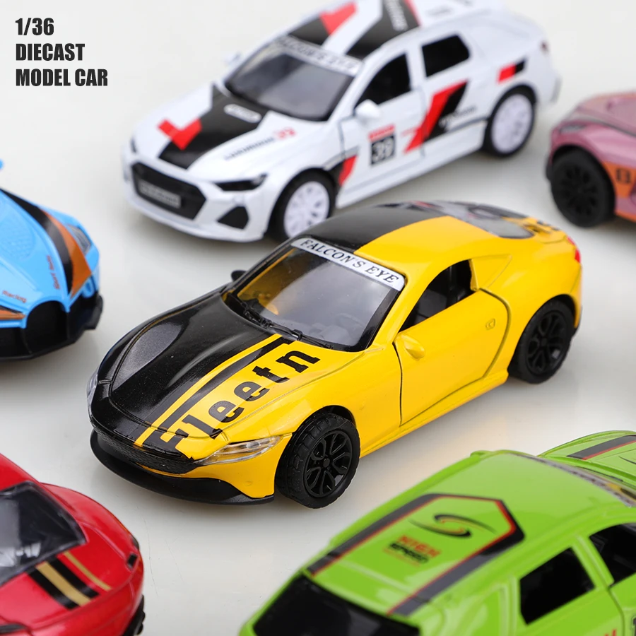 

(Corrugated box) 1/36 scale, super sports car decal style series toy car, powerful spring function, metal casting, toy,best gift