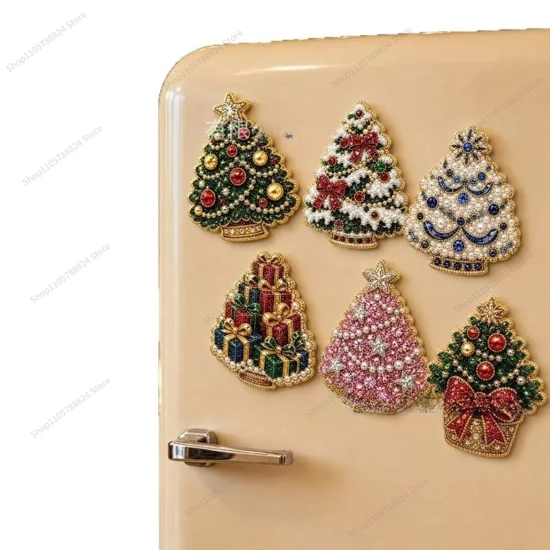 For Christmas Snowman DIY Diamond Painting Refrigerator Sticker, Holiday Point Diamond Magnet Sticker