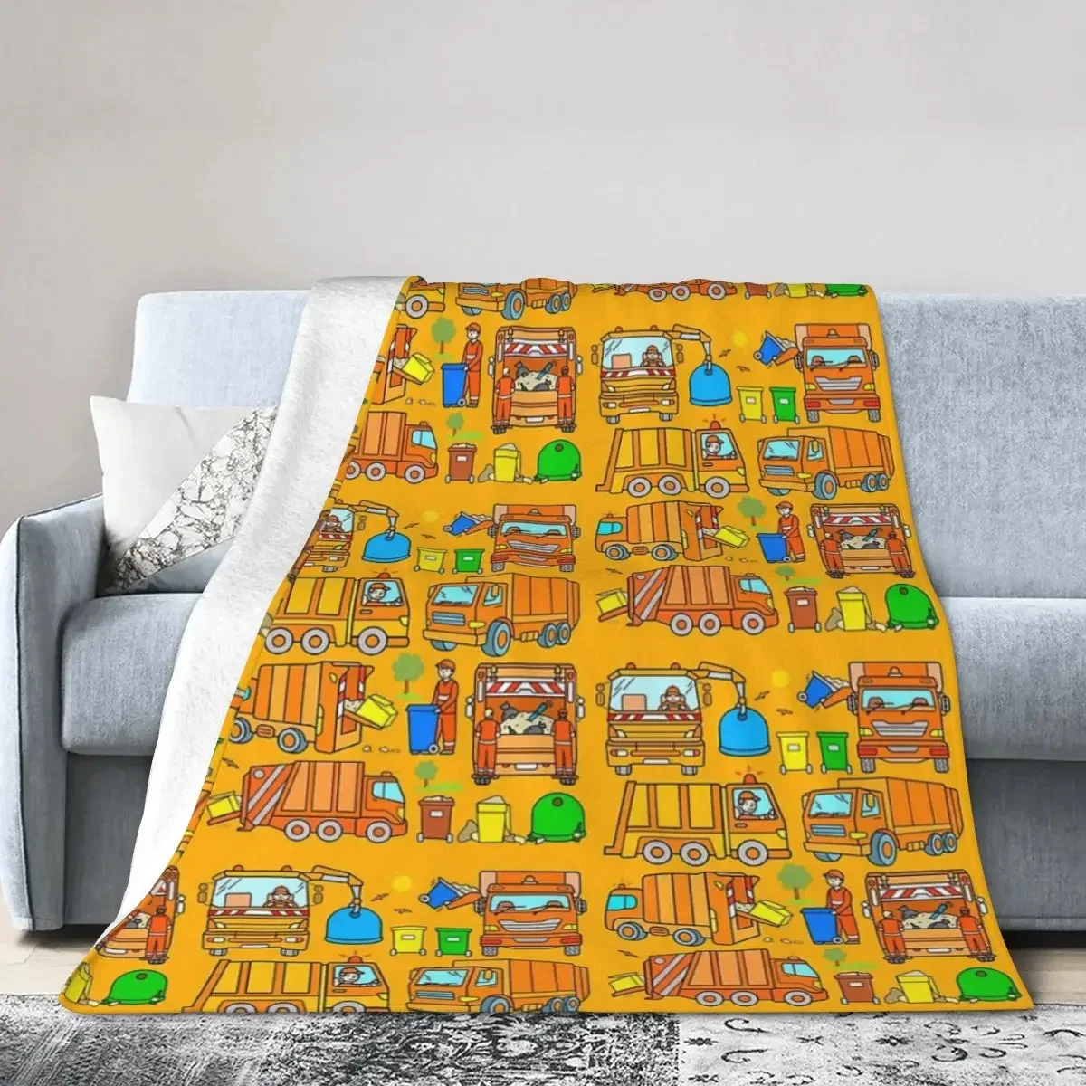 Garbage Truck Design Trashtrucks Rubbish Collection Vehicles Blanket Soft Flannel Throw Blanket Plush for Bed Travel Home Couch