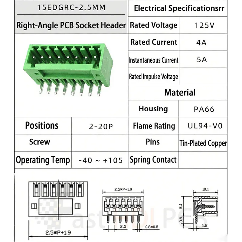 クイック接続PCB端子 2EDGK2.5 - 2.54mmピッチ直角ハウジング オス/メス接続キット DIY電子工作用