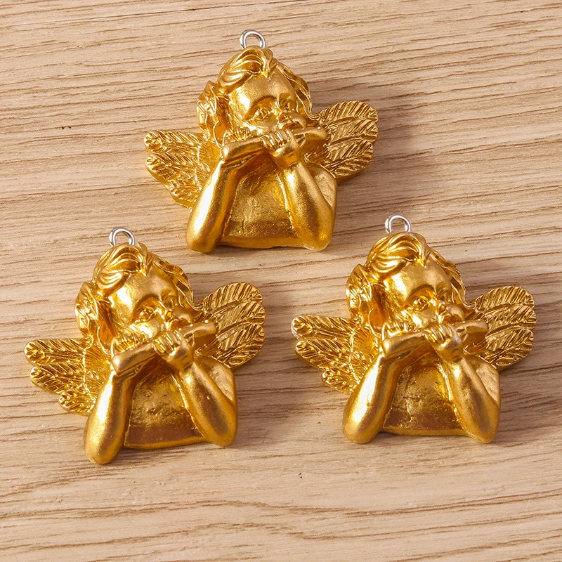 Tusember 10 Stück niedliche goldfarbene Himmelsengel-Anhänger aus Kunstharz für Ohrringe, Armbänder, Schlüsselanhänger, DIY, handgefertigtes Schmuckherstellungszubehör – Detail 5