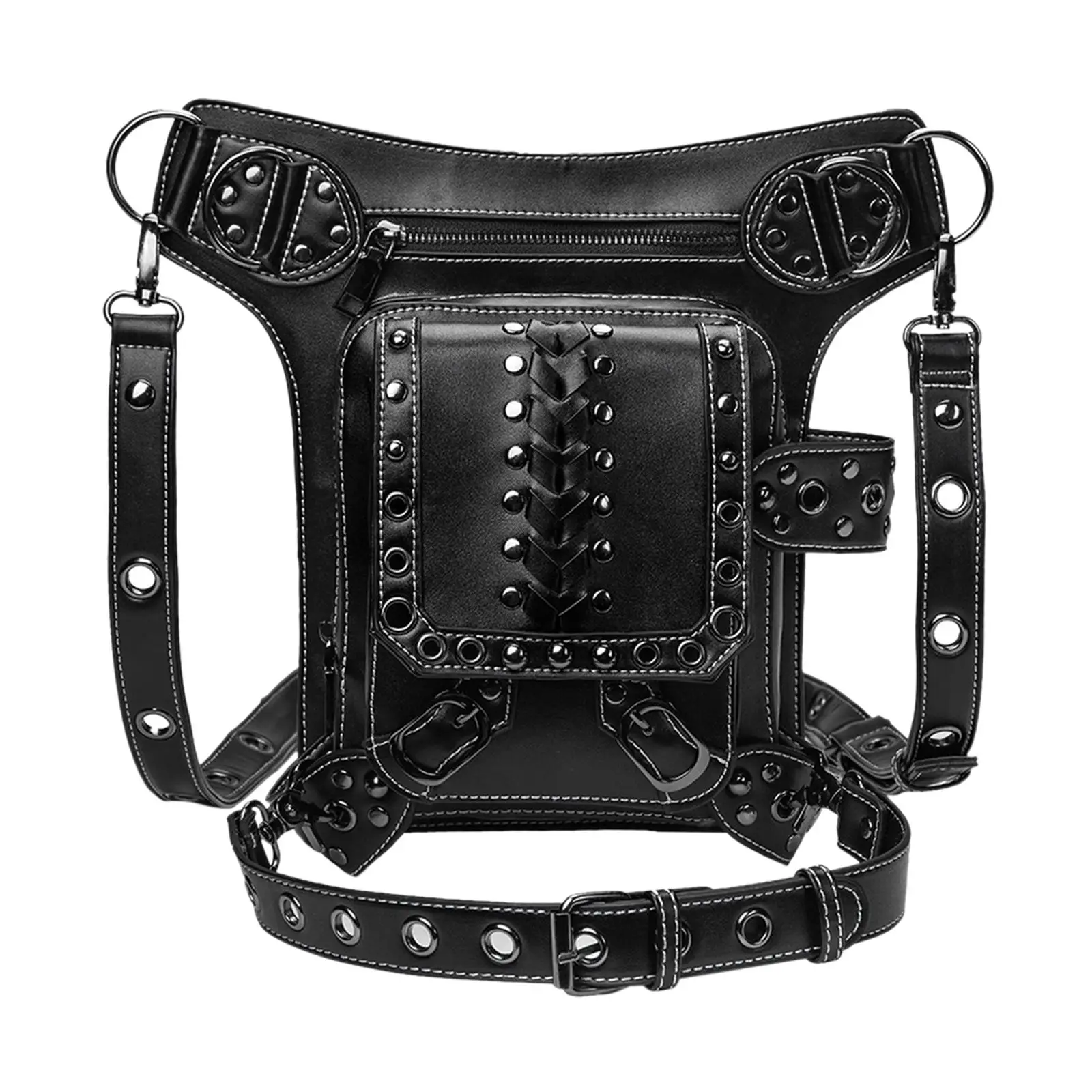 Gothic Steampunk Waist Bag Thigh Leg PU Leather Messenger Bag Satchel Shoulder Bag for Hiking Travel Backpacking Camping