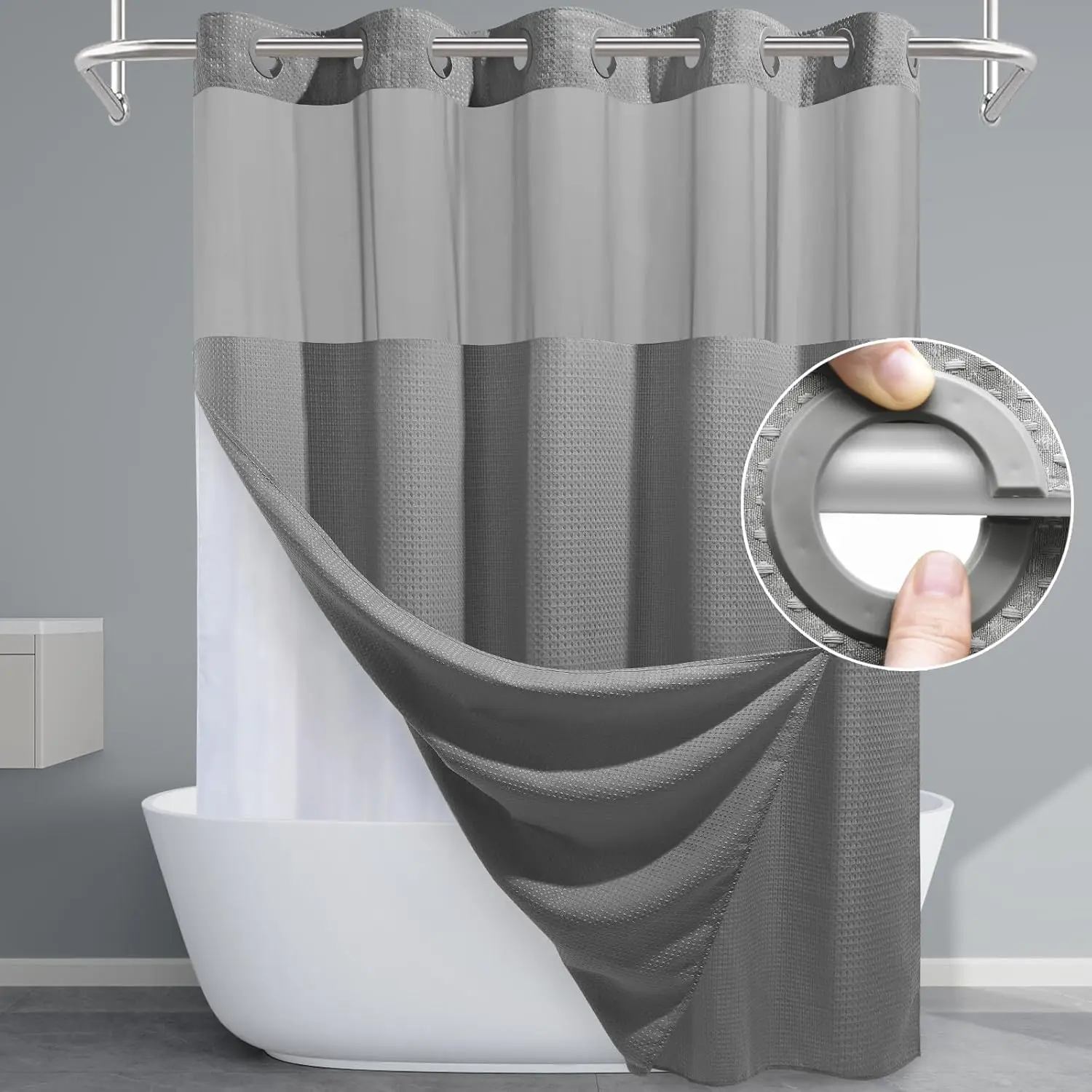 

Grey Waffle Weave Shower Curtain Set, Heavy Duty 230GSM, Hotel Luxury Weighted, 71x74 Inches