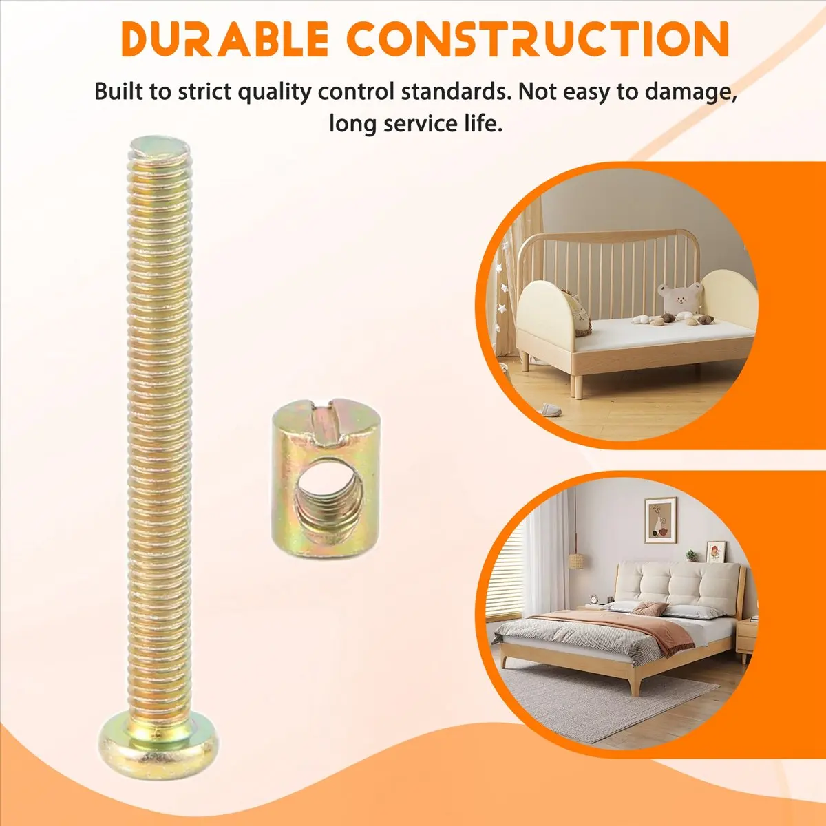 A56K Hex Socket Head Cap Screws Bolts Furniture Bolt with Threaded M 6 x 55 MM Nuts Dowel Slotted Furniture Nut for Beds Crib Ch