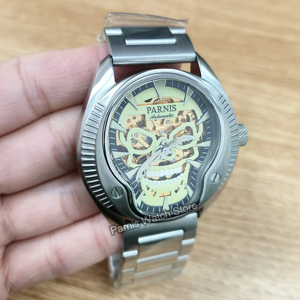 Parnis-Reloj Automático para hombre, pulsera con cristal de zafiro, 21 joyas, Miyota 8N24, Calavera luminosa, 43mm