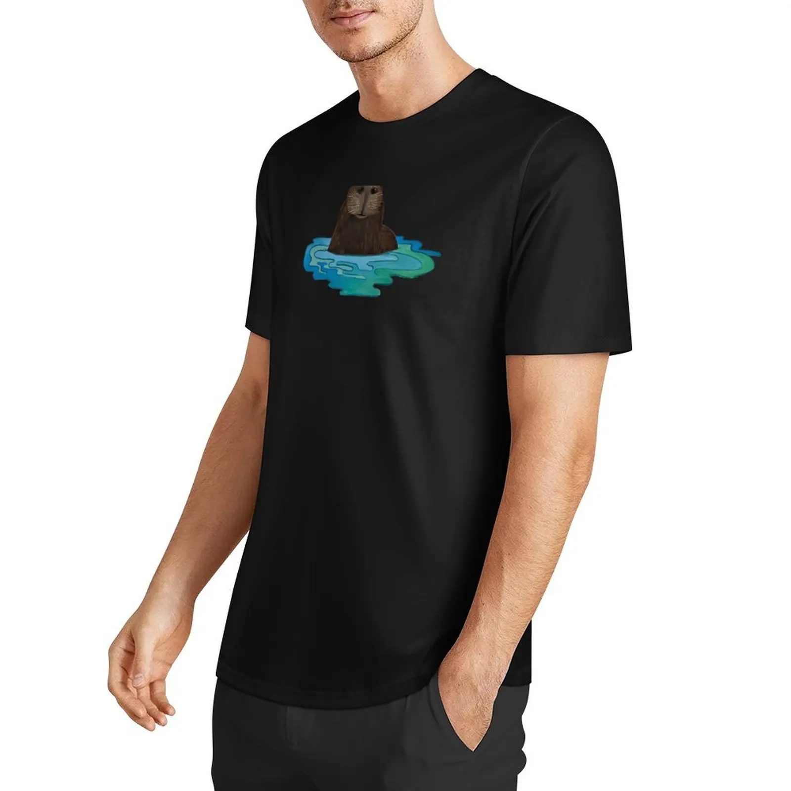 Gouache Capybara in Water T-Shirt custom shirt aesthetic clothes graphic t shirts funny t shirts for men