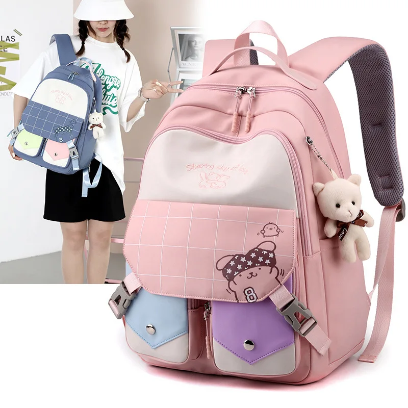 

Teenage Girls Cute Backpack Middle School Students Schoolbag Large Capacity Waterproof Shoulders Backpacks Student Book Bag