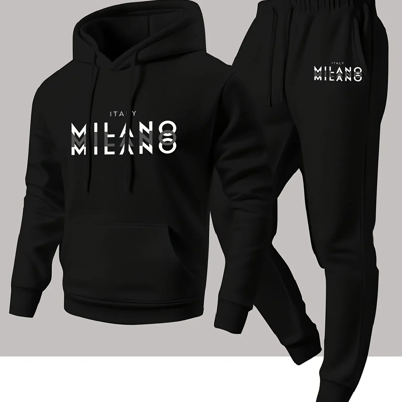 Nuevo conjunto de sudadera con capucha para hombre y mujer con estampado de letras MILANO, con cordón y bolsillo para mayor comodidad y calidez diaria.