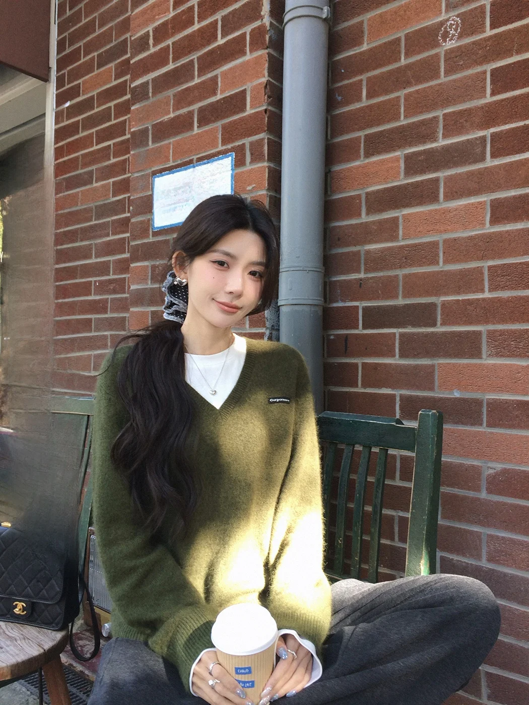 

Женский теплый вязаный свитер Ibell Zhang BaoFei из шерсти и кроличьего меха, с V-образным вырезом, повседневный, свободного кроя, длинный, зимний топ