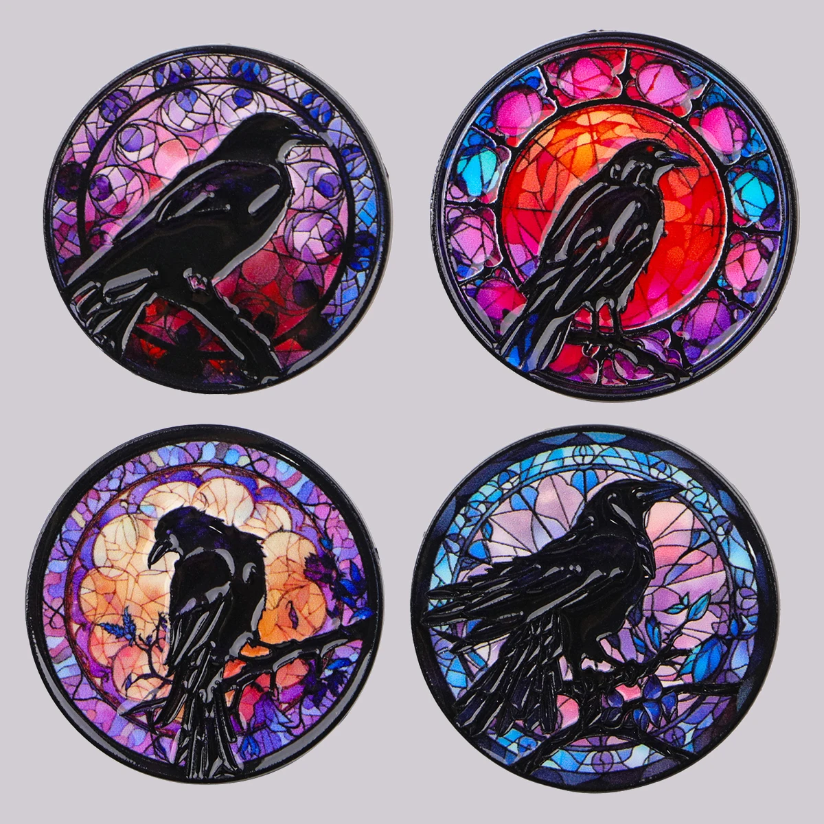 Crow Enamel Pin Round Brooch Pines Lapel Pins Badge on Backpack Clothing Accessories Punk Jewelry Halloween Gifts